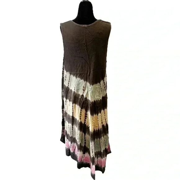 Summer Dress A-Line  Midi Length Tunic Umbrella Sundress Brown Pink Green Medium - Picture 2 of 16